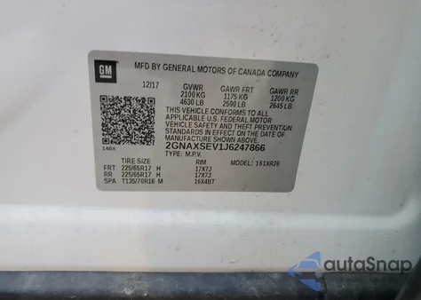 2018 Chevrolet Equinox Lt из США, поврежденный, VIN 2GNAXSEV1J6247866